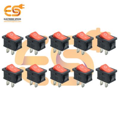 KCD1 T125 6A 250V AC Red Color Heavy Duty Copper 2-Pin Rocker Switch Pack of 10